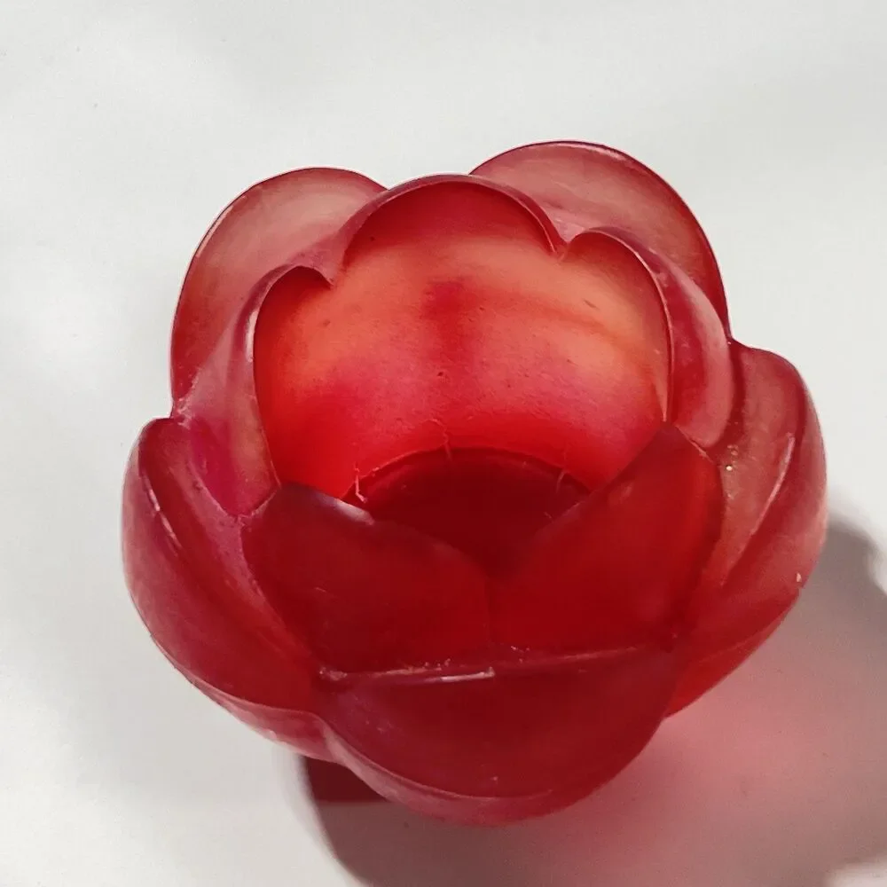 Vintage Frosted Red Lotus Viking Glass Candle Holder